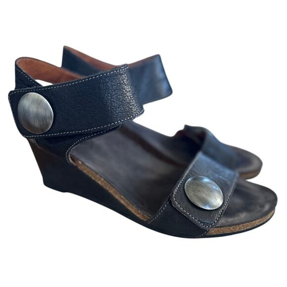 Taos Carousel 2 Black Leather Silver Embellished Wedge Heel